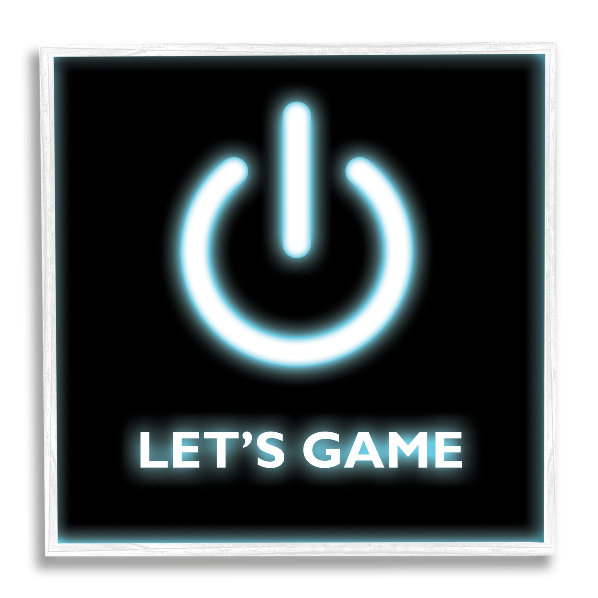 Stupell Industries Let's Game Power Button Symbol Gamer Text Graphic Art White Framed Art Print Wall Art, 24x24, by Masey St. Studios