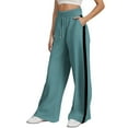 thumbnail image 4 of Women's Striped Baggy Track Pant Drawstring Waist Wide Leg Sweatpants Casual Trousers Streetwear,Mint Green XXL, 4 of 7
