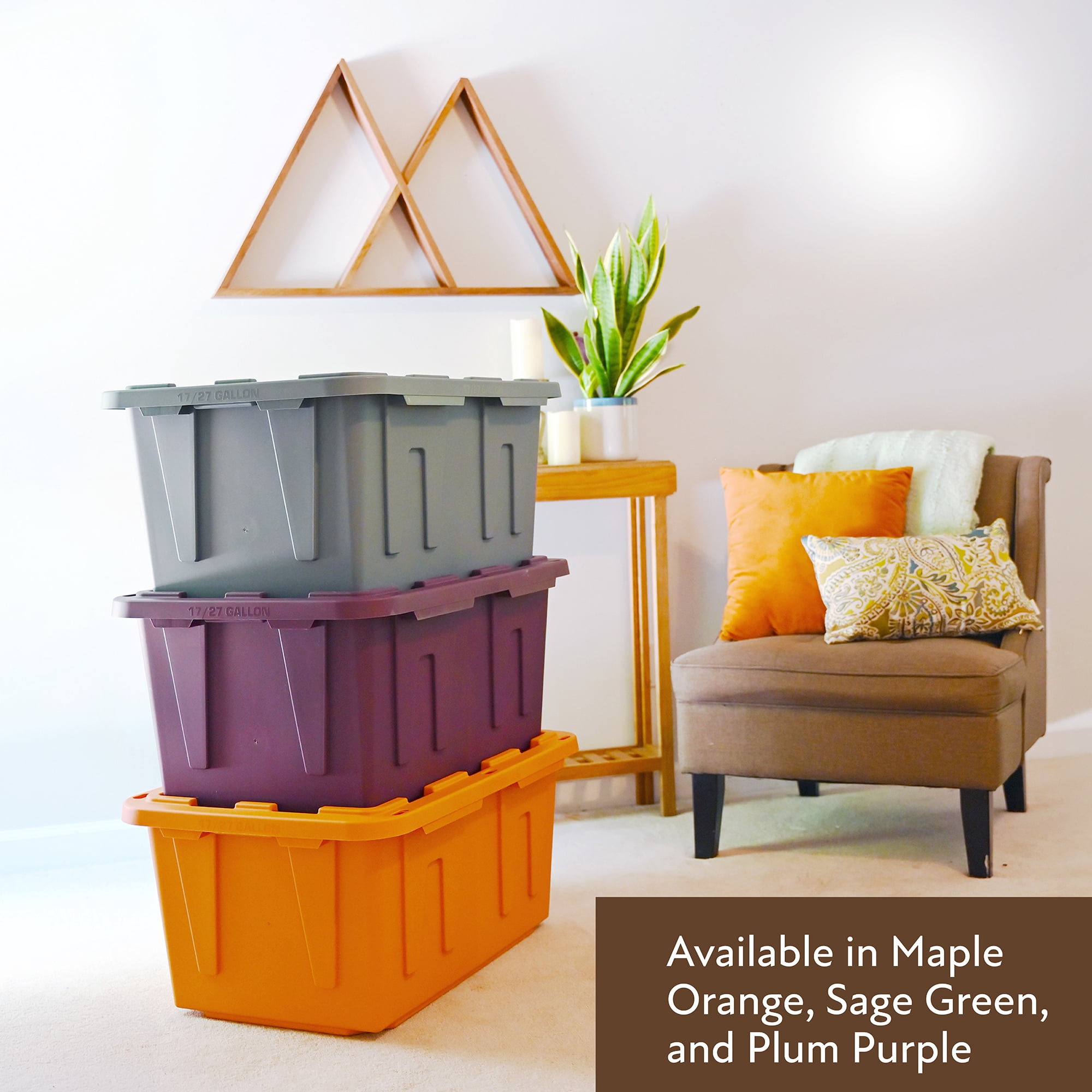 Sort & Style 27 Gallon Large Storage Bin with Snap Lid, Autumn Maple Orange, 4 Pack, Heavy Duty Plastic Storage Container