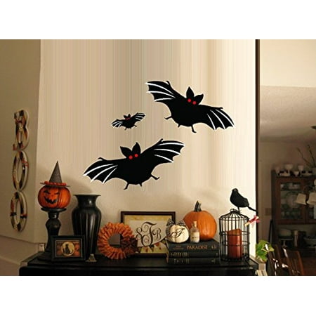 Decor Bats Three Qty 3 Wall Or Window Decal 1 8x20 6x16 3x7 Black With Red Eyes These Are Not Clings