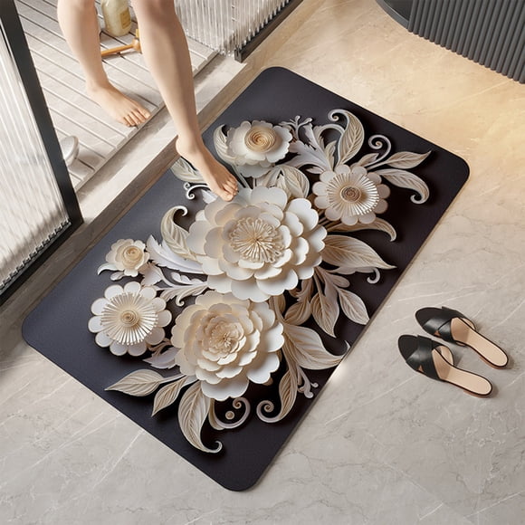 Fiudx Tapete de Diatomita, Alfombra de Baño Antideslizante de Secado Rápido, Tapete de Microfibra Suave para Pies, Diseño Absorbente y Duradero, Multiusos, Regalo de Decoración para El Hogar, Lavable