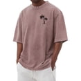 thumbnail image 2 of GrmtClth Shirts for Men Beach Summer Graphic Printed T-Shirts Workout Short Sleeve Tops Dressy Crewneck Clothes Light Brown M, 2 of 4