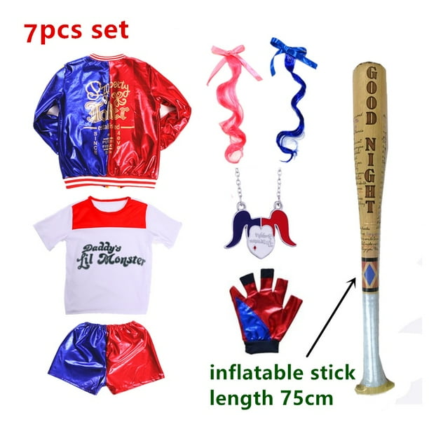 Halloween Personalizado Harley Quinn Disfraz Para Niños Niñas Cosplay Navidad Escuadrón Suicida Joker Chamarra Camiseta Pantalones Cortos Todo El Conjunto De Accesorios