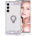 thumbnail image 2 of Compatible with Galaxy S23 Makeup Mirror Case Diamond Glitter Rhinestone with Ring Stand Kickstand Cute for Girls Women Protector Cover Bling Crystal Ring Holder Finger Grip Phone Case Silver, 2 of 6
