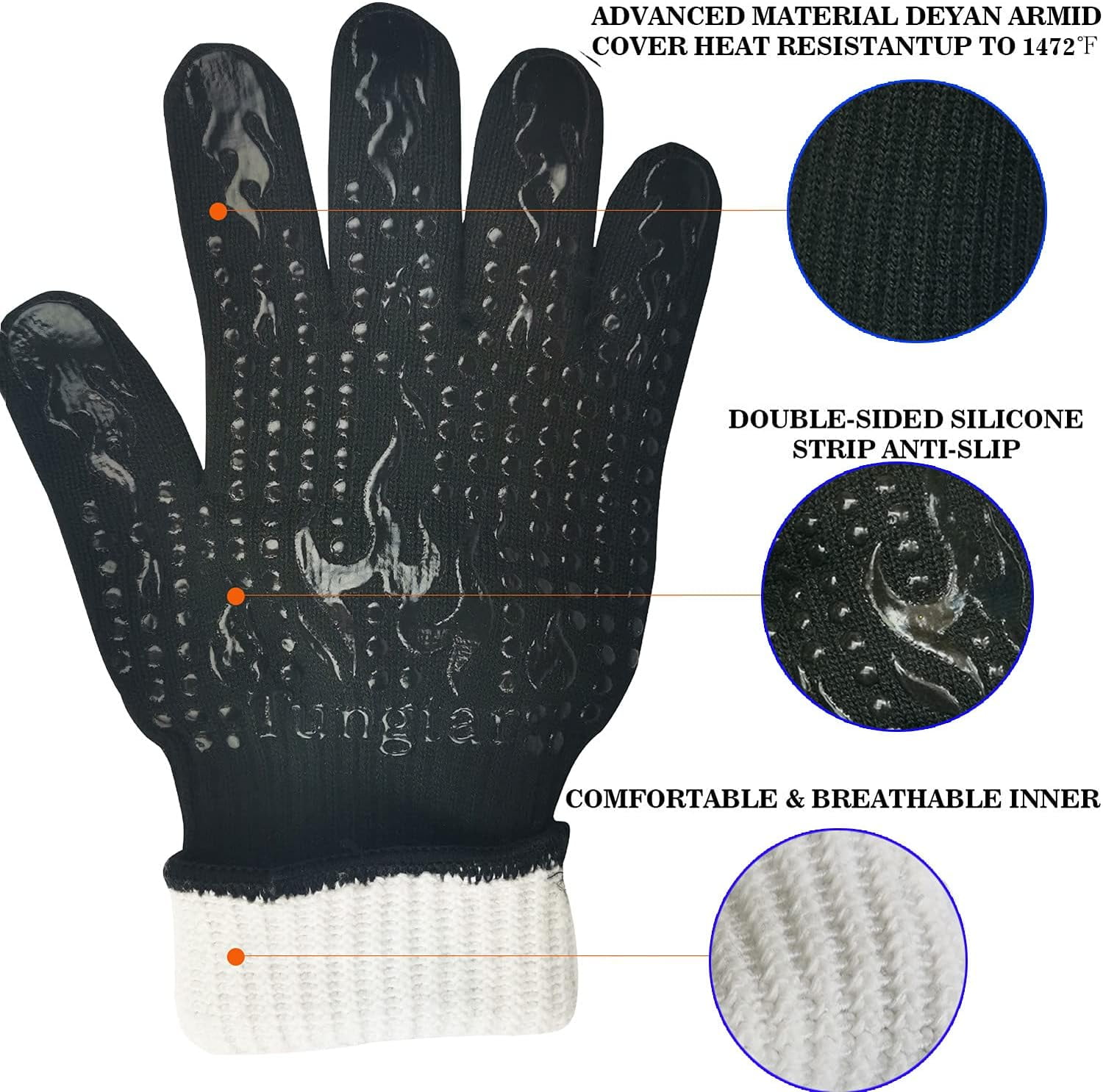 Jtbuh XLY Oven Mitts Heat Resistant BBQ Proof Glove 11Inch 1472℉ Grill Glove Proof Heat for Women Men BBQ Gloves Gift Set Cooking Gloves for Cooking, Grilling, Baking, Welding (White Blue)