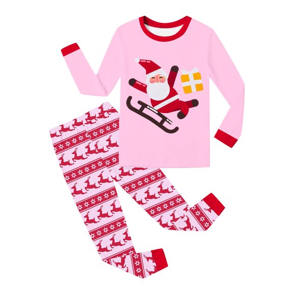 Bjutir Christmas Pajamas Set For Girls Santa Claus Print Crewneck Tops And Pants Pjs Set Cozy Bedtime Wear Long Sleeve Outfits Size 2-10 Years, Pink