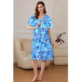 thumbnail image 4 of Ekouaer Robe for Women Short Zipper Floral Print Bathrobe Short Sleeve Pleated Neckline Robes Zip Up Comfy Night Gowns Soft Loungewear, 4 of 6