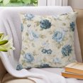 thumbnail image 3 of 16x16 Pillow Covers Set of 2, Teal Blue Vintage Floral Throw Pillow Covers Decorative Couch Cushion Case, Hydrangea Botanical Elegant Microfiber Square Pillowcases for Bedroom Car Living Room, 3 of 9