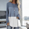 thumbnail image 3 of T-shirt pour Femmes à Manches Longues, Col Rond, Manches en Coton à Couleurs Contrastées, Haut, Jean Bleu, 3TG, 3 of 6