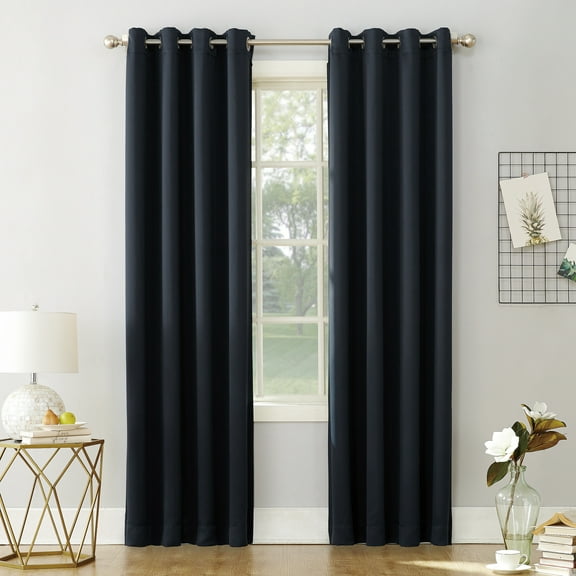 Sun Zero Nolan Energy Efficient Blackout Grommet Single Curtain Panel, 54" X 63", Navy