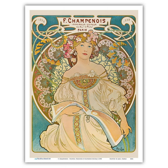 F. Champenois - Printer Publisher (Imprimeur-Éditeur) - Paris France - Vintage Art Nouveau Poster by Alphonse Mucha c.1898 - Master Art Print (Unframed) 9in x 12in
