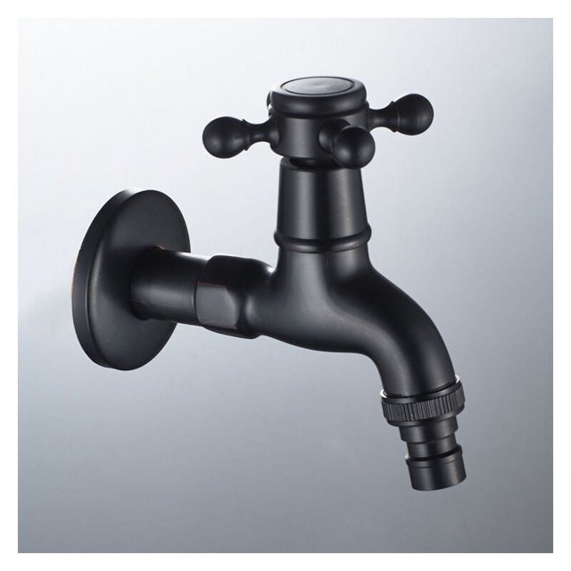 Grifo de latón para lavadora con caño para fregadero G1/2, grifo de fregona con mango cruzado antiguo para fregadero de jardín (negro)