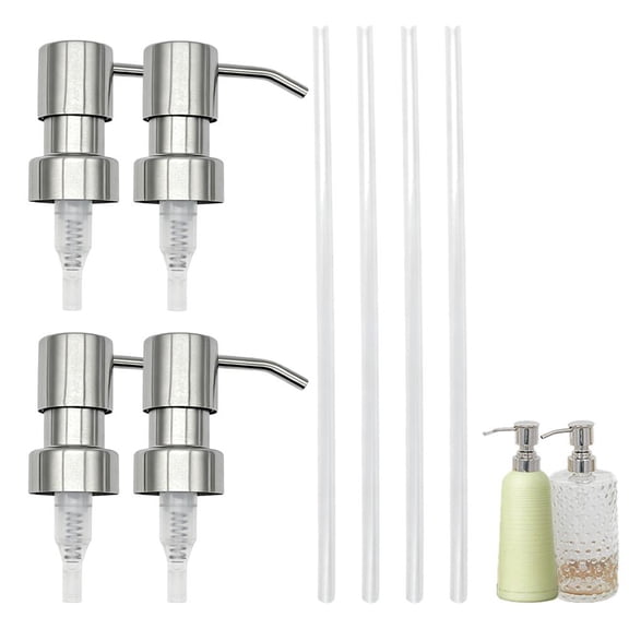 4 Pack Soap Dispenser Pumps, 304 Stainless Steel Lotion Pump Replacement Heads, Brushed Nickel 28/400 Bottle Pumps for Kitchen and Bathroom