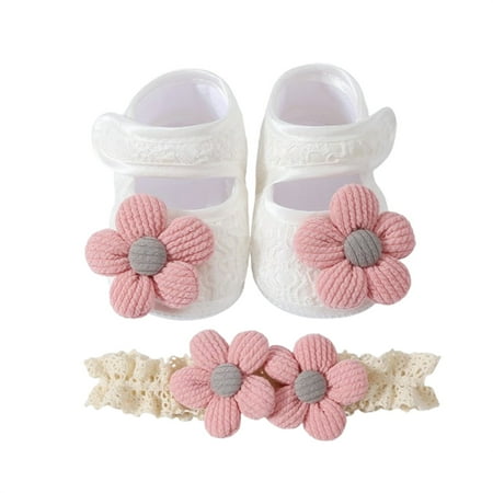 Loliuicca Baby Girl Cute Flats Shoes Flower Decor Non-Slip Soft Sole Crib Shoes