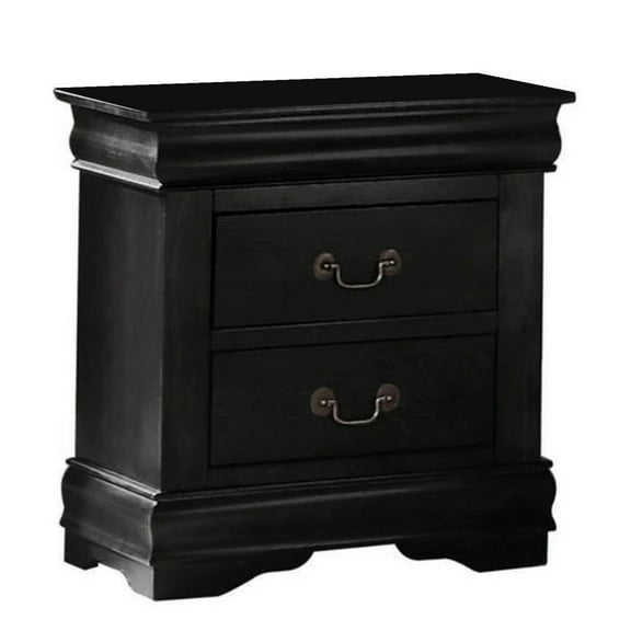 Benzara Wooden Nightstand with Two Drawers, Black