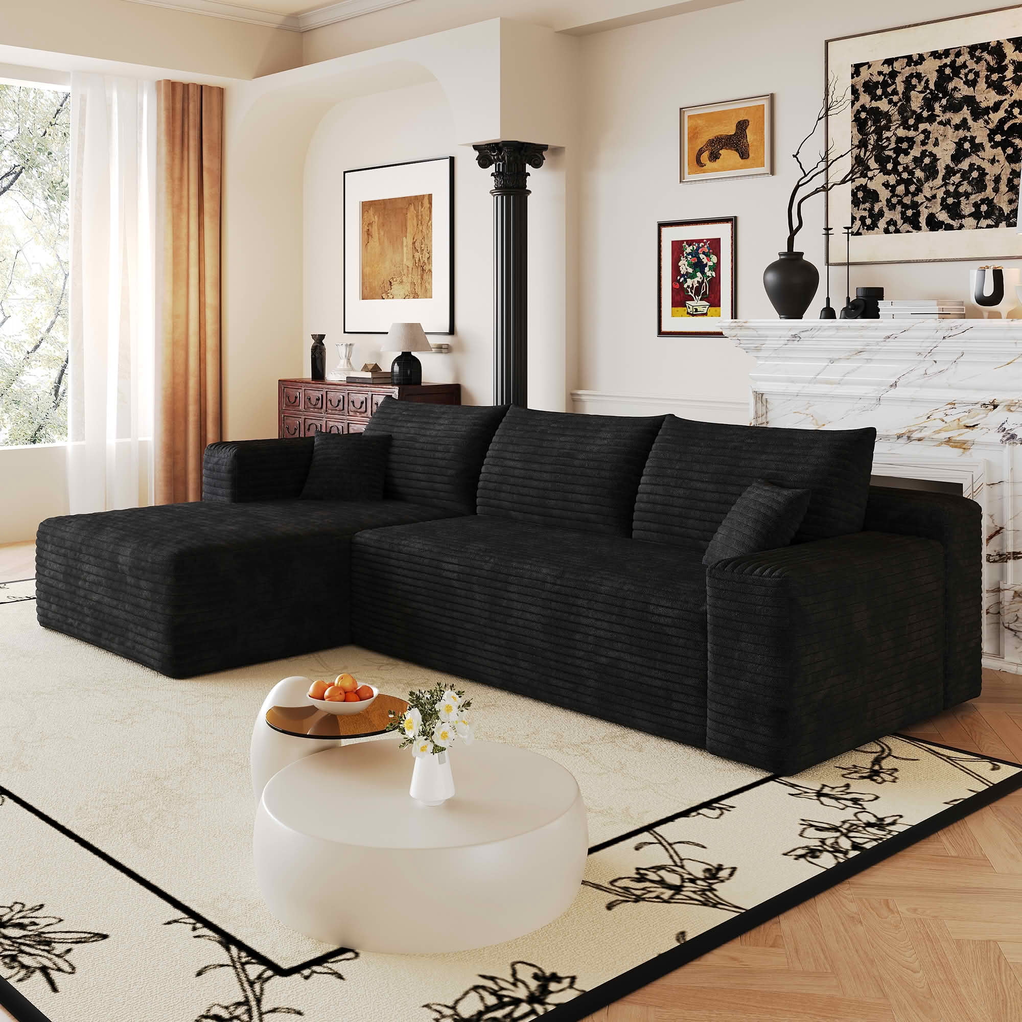 MAYEERTY 103 Inch L‑Shaped Cloud Sectional Sofa, Modern Minimalist Deep‑Seat Corner Couch, Plush Corduroy Upholstered Reversible Sofa, No‑Assembly Required for Living Room Apartment