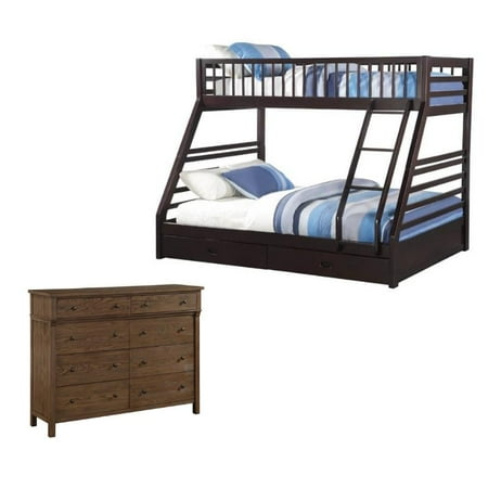 Set Of 2 Twin Over Queen Bunk Bed And Kid S 8 Drawer Dresser