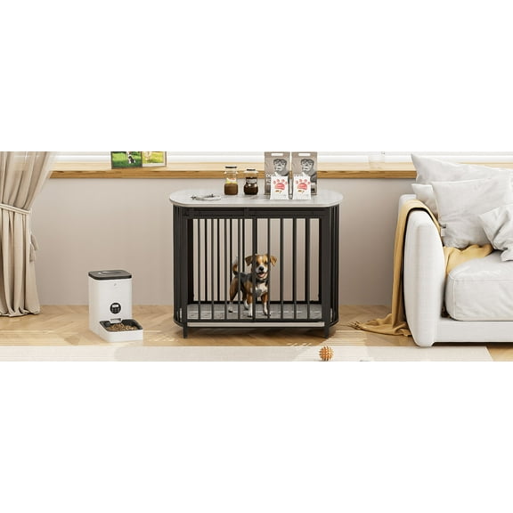 31.5" Furniture Style Dog Crate for Small and Medium Dogs, Wooden Cage Indoor Kennel Furniture, Modern Dog Crate End Table with Double-Doors, Gray