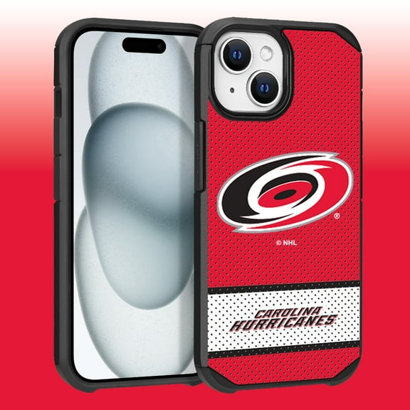 Apple iPhone 15 Plus - NHL Licensed Carolina Hurricanes Team Logo on Jersey Textured Dual Layer Case