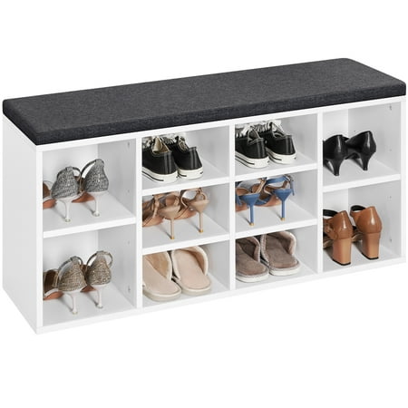 Topeakmart 41.5''H Wooden Shoe Storage Bench Organizer with Cushion for 10 Shoes, White