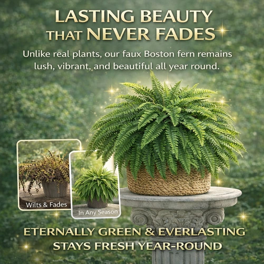 UV-Resistant Artificial Boston Fern for Outdoor Planters – Lifelike Silk Faux Plant for Patio, Porch & Garden, 38/60/88 Leaf