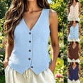 thumbnail image 3 of YaEYa Linen Vest Tops for Women Summer Lightweight Button Down Sleeveless Shirts V Neck, Business Casual Vests Tank Top Fashion 2026 for Work Office Teacher Outfits Vacation (Navy,XXXL), 3 of 5
