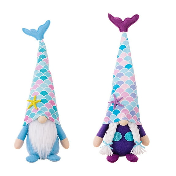 Mermaid Gnome Plush Decorations Mermaid Gnomes Plush Decor - Set of Two Couple Mermaid Gnomes Plush Figurine Decorations Indoor Outdoor for Home Pool Party Office Holiday Birthday