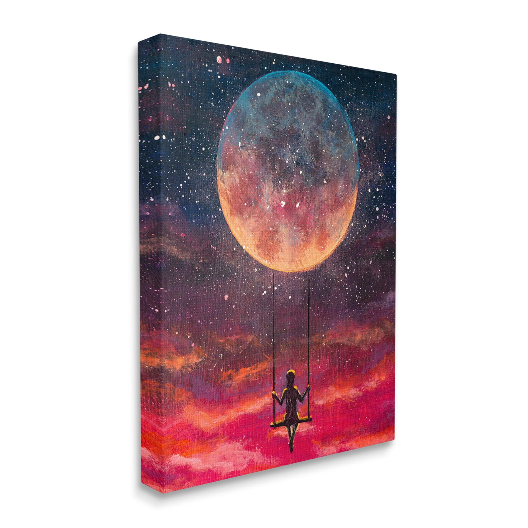 Stupell Industries Person Swinging From Moon Nature Painting Gallery Wrapped Canvas Print Wall Art, 30 x 40