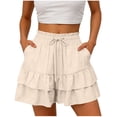 thumbnail image 3 of GILIGEGE Flowy Shorts for Women High Waisted Skorts Ruffle Mini Skirts Pleated Vacation Shorts Baggy Elastic Waist Beach Pants Boho Summer Smocked Casual Skorts，Wide Leg Shorts Trendy Outfits Beige, 3 of 7