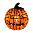thumbnail image 3 of 5.9" Tiffany Style Large Resin Jack O Lantern Lamp, Halloween LED Light Up Resin Pumpkin Lantern, Stained Glass Pumpkin Accent Night Light, Fall Thanksgiving Indoor Room Window Tabletop Decor, 3 of 10