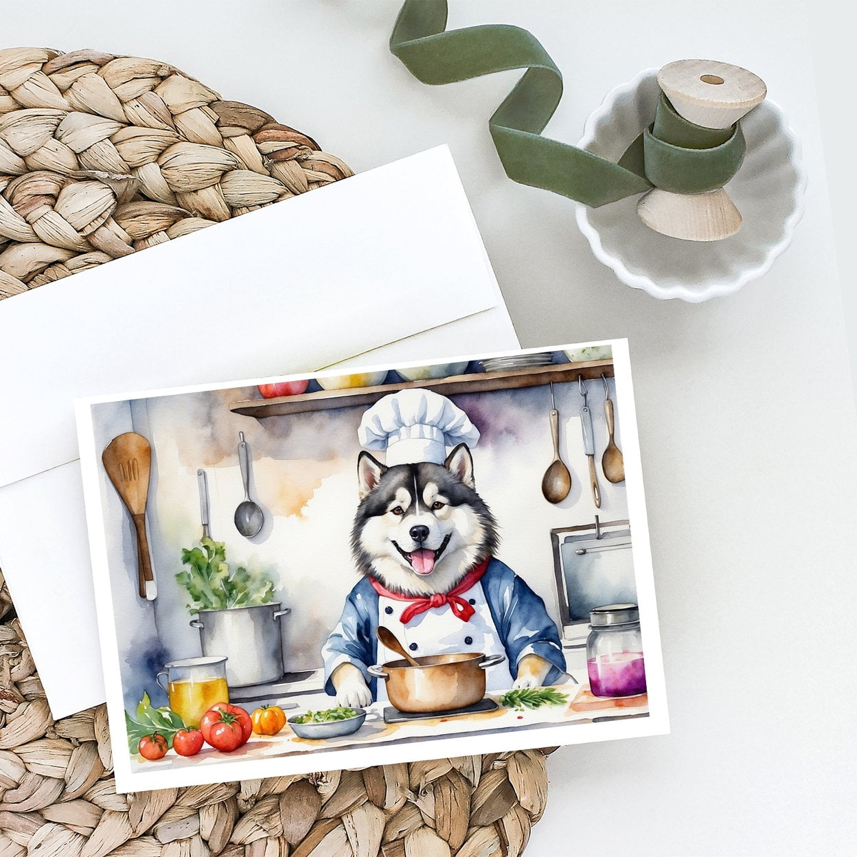 Alaskan Malamute The Chef Greeting Cards Pack of 8 7 in x 5 in