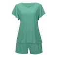 thumbnail image 3 of Short Sets for Women 2 Piece Summer Vacation V-Neck Ruffle Sleeve Pajamas Comfortable Soft Plus Size Outfits Yoga Activewear Walking Tops Green XXXL, 3 of 9