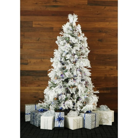 Fraser Hill Farm 6.5' Pre-Lit Flocked Snowy Pine Artificial Christmas Tree, 450 Multi-Color LED