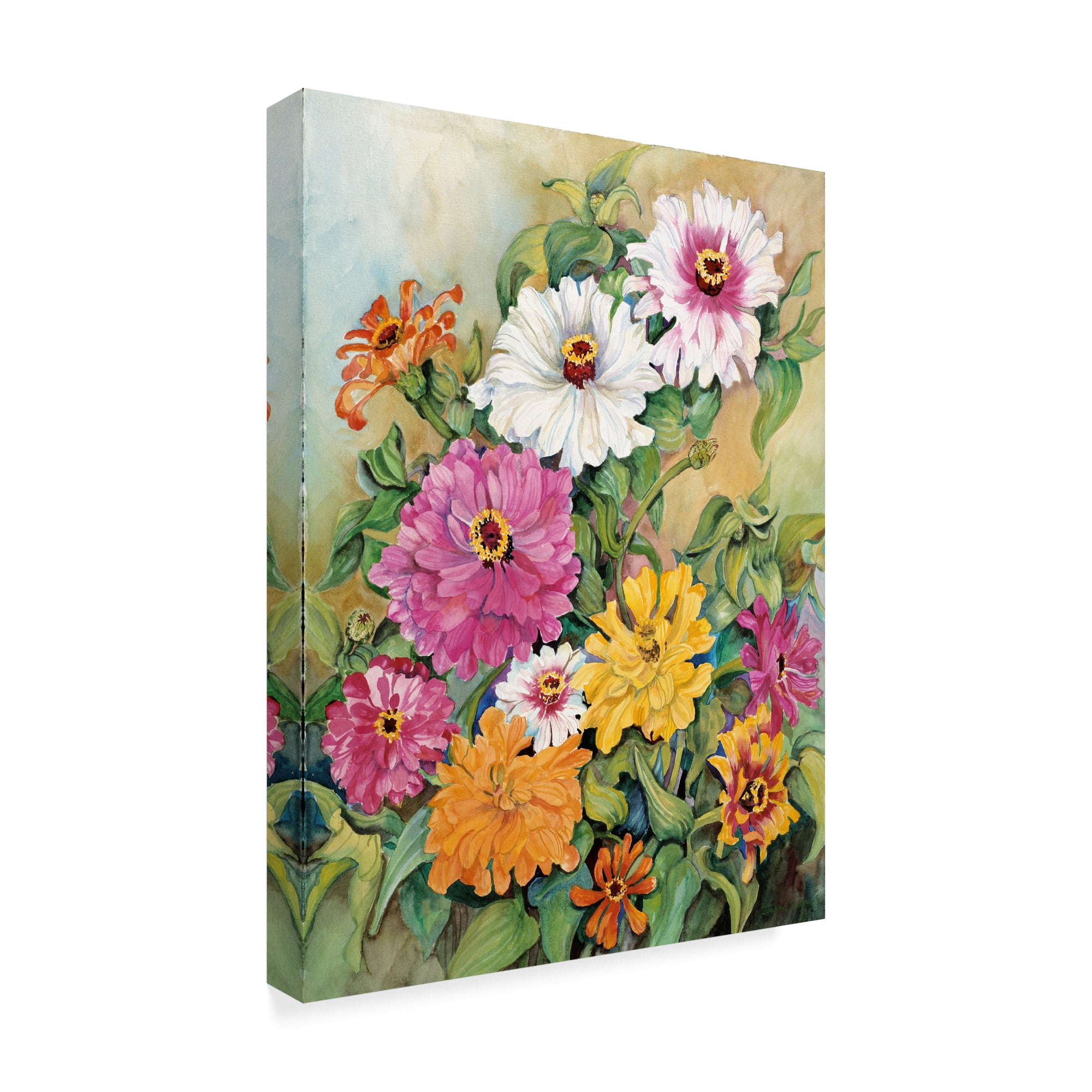Trademark Fine Art 'Variegated Zinnias Colorful' Canvas Art by Joanne Porter