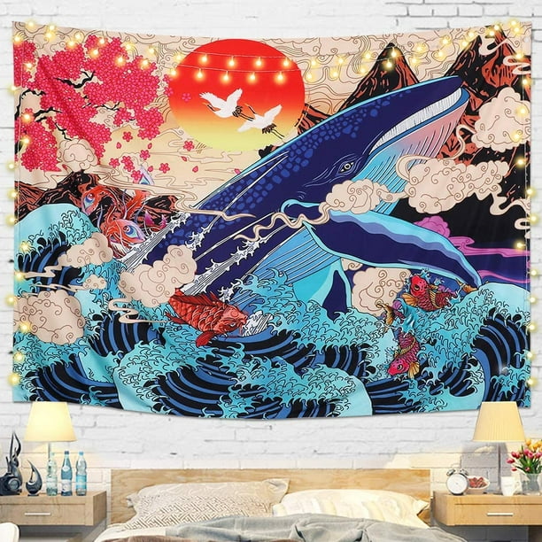 Tapestry Wall Hanging,blue koi fish,Tapestry for Bedroom Living