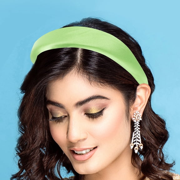 UPOUART Wide Plain Satin Headband Light Green Padded Comfortable Hair Accessory