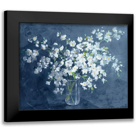 Nai, Danhui 14x12 Black Modern Framed Museum Art Print Titled - Fresh White Bouquet Dark Blue