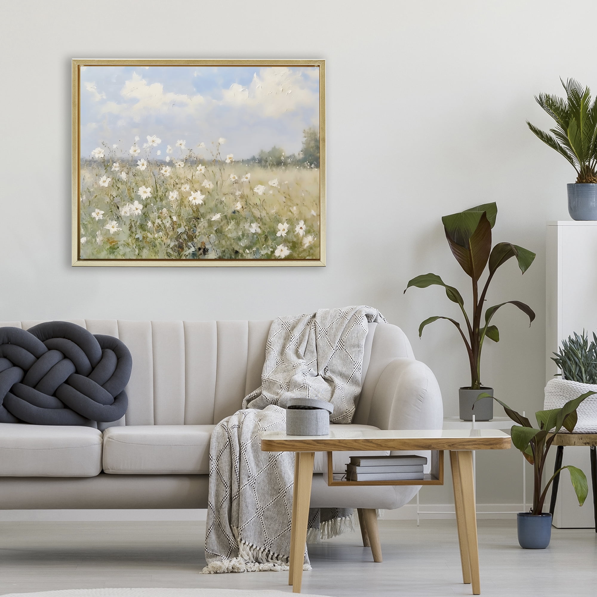 Stupell Industries Neutral Wildflower Field in Bloom Gold Framed Floater Canvas Wall Art, design by LSR Design Studio