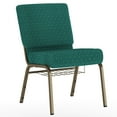 thumbnail image 2 of Emma + Oliver 21"W Church Chair, Hunter Green Pattern Fabric Book Rack/Gold Vein, 2 of 10