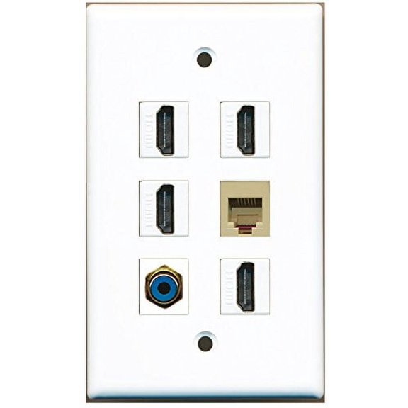 RiteAV - 4 HDMI 1 Port RCA Blue 1 Port Phone RJ11 RJ12 Beige Wall Plate