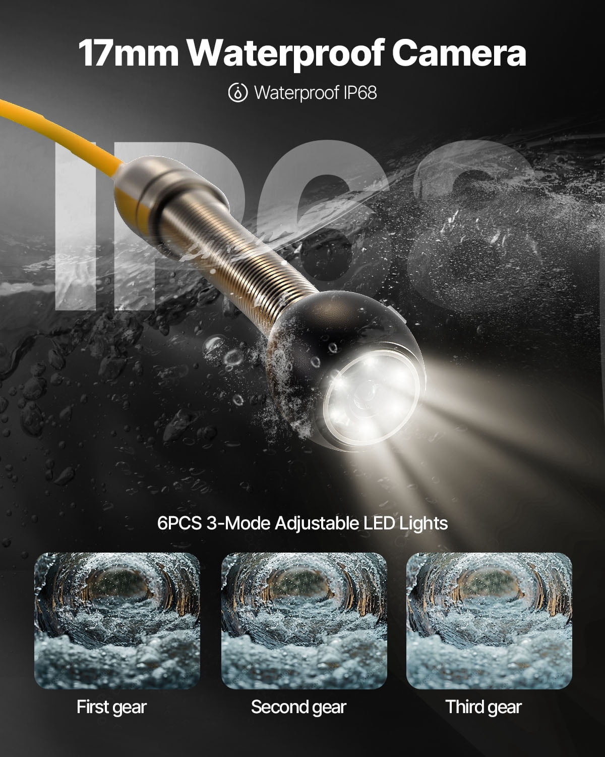 VEVOR Sewer Camera, 4.3" Pipe Drain Inspection Camera with DVR Function & Snake Cable, Waterproof IP68 Borescope w/LED Lights, Industrial Endoscope for Home Wall Duct Drain Pipe Plumbing