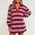 thumbnail image 2 of Ovbmpzd Resort Fall Dresses for Women 2026 Long Sleeve Red Striped Mini Shirt Dresses Fitted Casual V Neck Dresses,L, 2 of 6