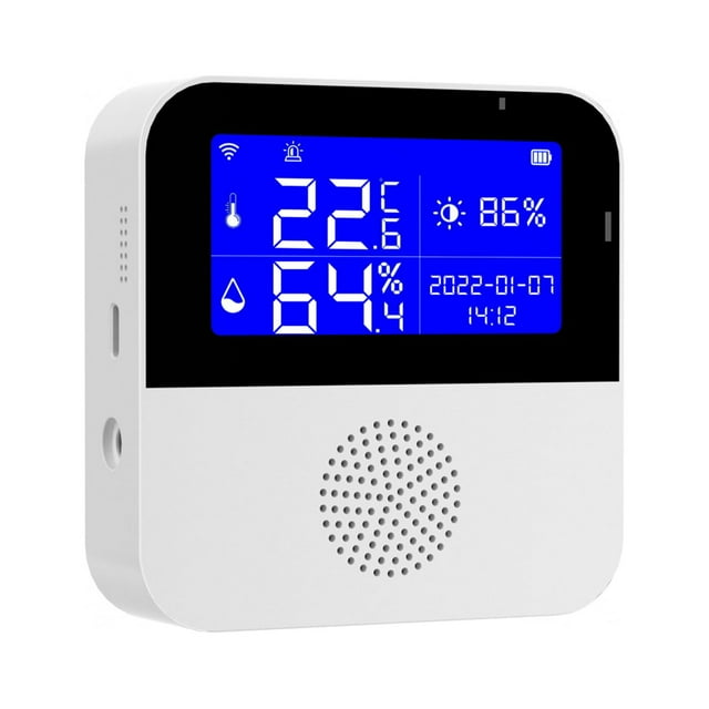 Amdohai Wi-Fi Temperature Humidity Meter Indoor Hygrometer Temperature Sensor Alarm Tuya APP Control 2.9-inch LCD Backlight Display ℃ / ℉ with Time Date for Home