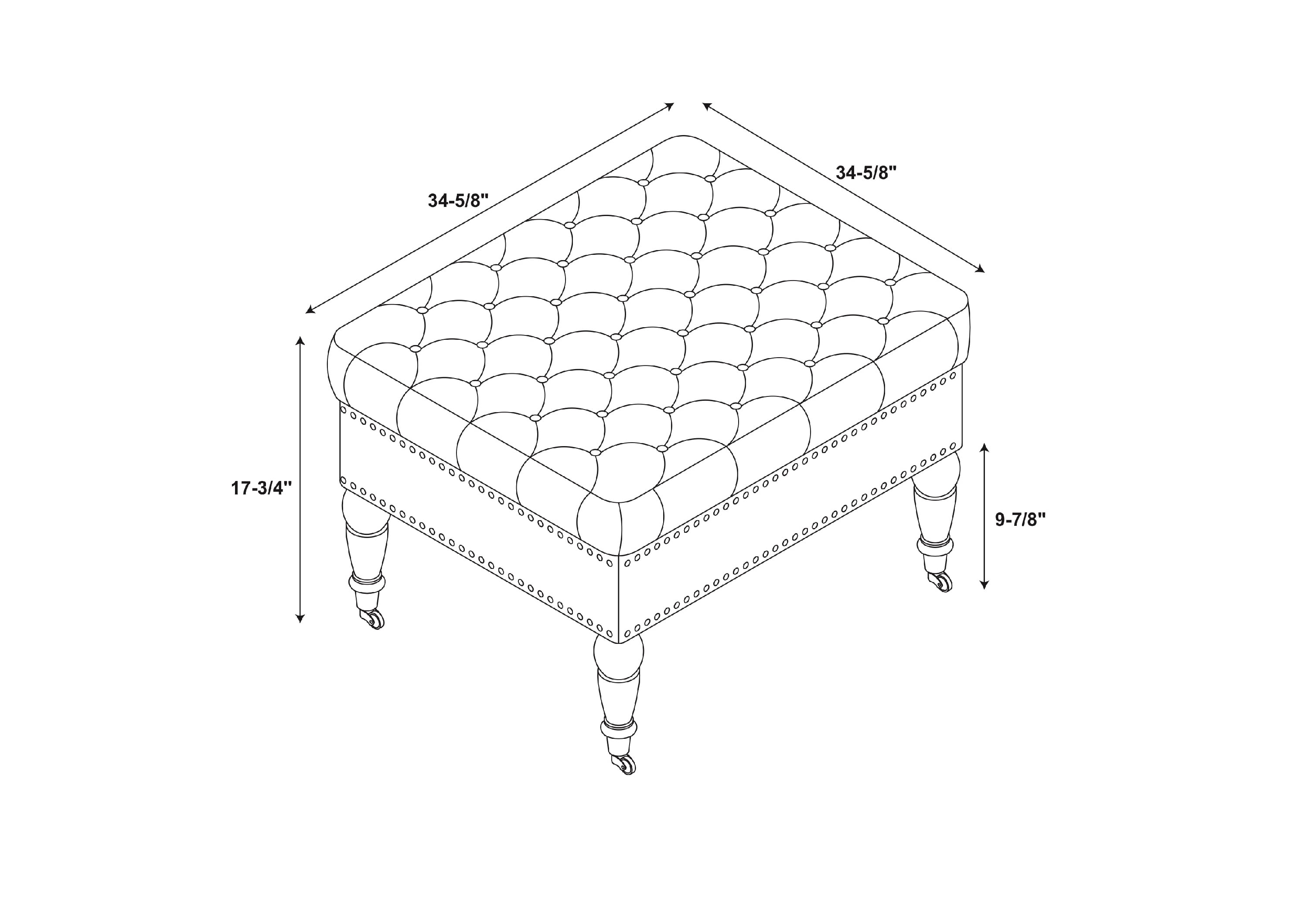 Linon Kacie Square Button Tufted Ottoman, Black/Gray Velvet
