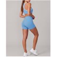 thumbnail image 4 of PISONIC Women 2 Piece Color Block Workout Set, Double Strap Racerback Sports Bra & High Waist Butt Lifting Biker Shorts, Summer Breathable Yoga Gym Activewear Outfit, 4 of 6