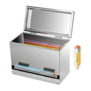 Loghot Stainless Steel Pencil Holder Pencil Dispenser for Classroom Bulk Pencil Storage Box Bar Straw Holder Straws Dispenser Silver