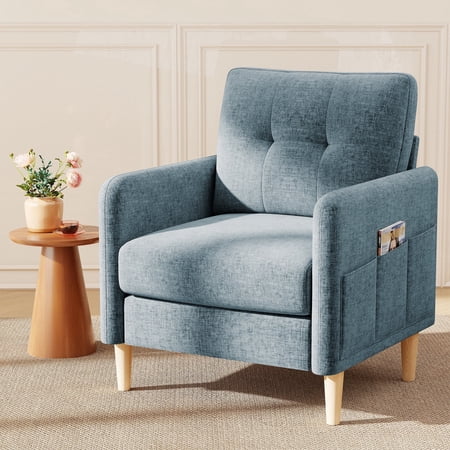 BedLuxury 31’’ High Back Accent Chair with Thick Cushion,Chenille sofa with Supportive Armrests for Living Room and Small Spaces,Blue