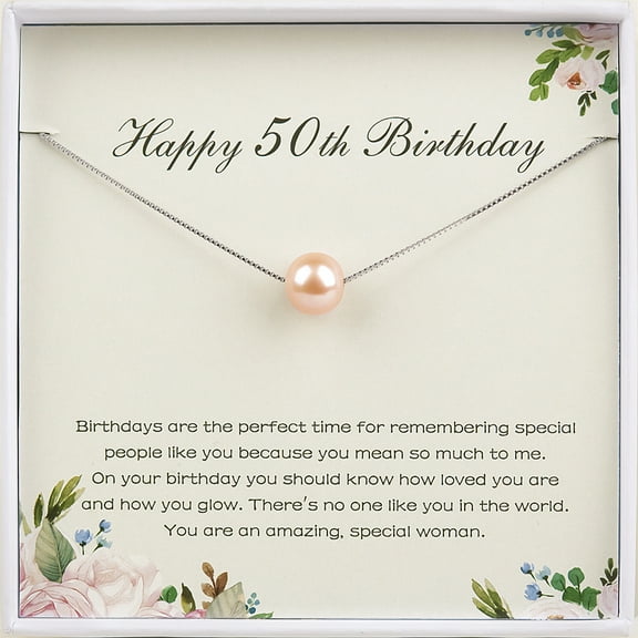 Anavia Happy 50th Birthday Gift for Grandma, Fifty Birthday Pearl Necklace Gifts for Nana-[Pink Pearl   Silver Chain]