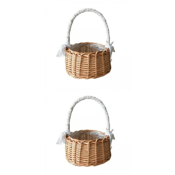 cesta de almacenamiento,Cesta de almacenamiento tejida a mano de ratán de mimbre natural,Caja de arreglo floral con decoración de lazo de encaje,Contenedor de almacenamiento Soportes para