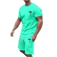 thumbnail image 1 of Men's Suits 2 | 2024 Summer Tracksuit for Men - Short Sleeve Athletic Casual Color Block Drawstring Waist Set in Plus Size, 1 of 6